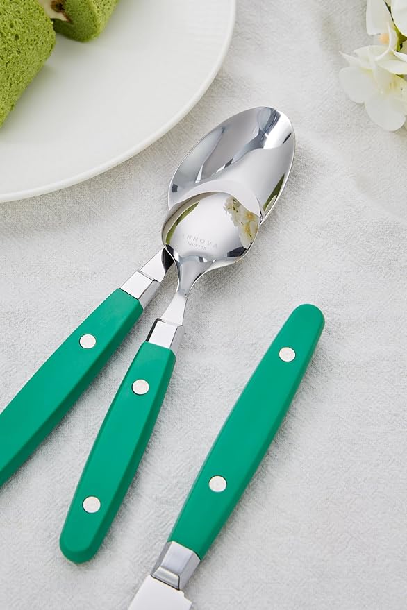 ANNOVA Silverware Set, Retro/Rivet Colorful Stainless Steel Tableware Kitchen Flatware Set Utensils, Includes Dinner Knives, Forks, Spoons, Salad Forks & Dessert Spoons (Green, 20 Pieces)