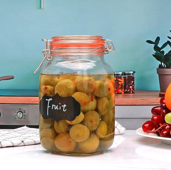 50oz Glass Jars with Clamp Lids,Set of 4,1500ml Square Wide Mouth Mason Jars with Airtight Lids,Large Glass Storage Container with Clip Lid for Kitchen,Flour,Pasta,Beans