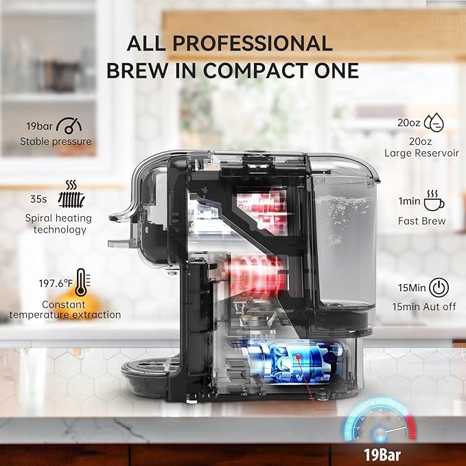 Multi-Capsule Coffee Maker, Hot/Cold Coffee Maker, Milk, ESE Pod Ground Coffee, Cafeteria, 19 Bar, 5 in 1 (Color : H2B WH, Size : CHINA_EU)