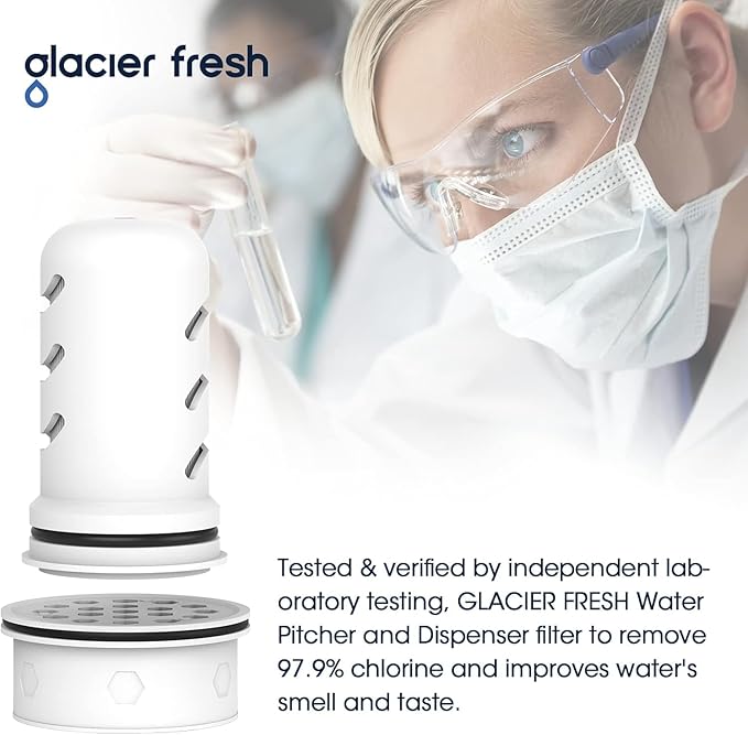 GLACIER FRESH Water Pitcher Filter Replacement for LS Home Dispenser and Pitcher Systems, Reduces Chlorine Taste and Odor, 1 Membrane Micro Filter and 1 Activated Carbon + Ion Exchange Filter