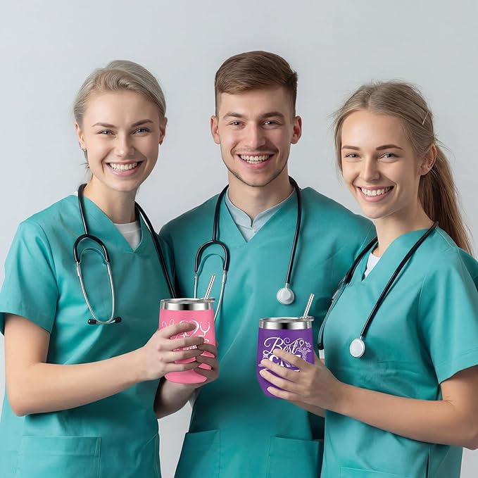 Sliner 8 Pcs CNA Gifts Tumbler with Lid, 12oz Stainless Steel Cups CNA Week Appreciation Gifts Medical Tumblers for Women Men RN Certified Nursing Assistant Graduation Office Essentials Nurse Week