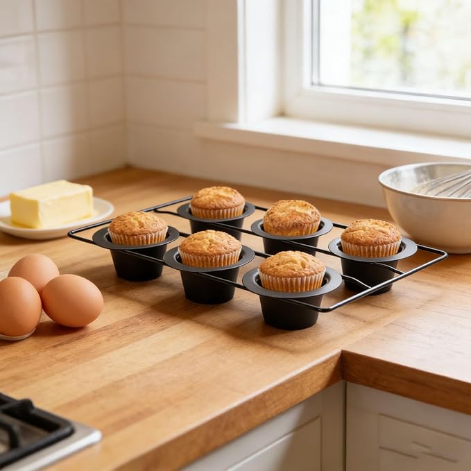 FOSA 6 Cup Popover Pan, Deep Non Stick Carbon Steel Bakeware with Even Heating for Baking Popovers Muffins Puddings and Easy Cleanup