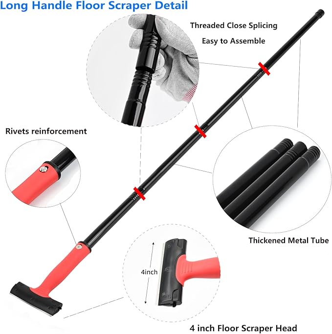 EHDIS Long Handle 4 Inch Razor Blade Scraper Tool Adjustable 16‘’-58‘’ Tile Paint Floor Scraper for Wood,Window Glass Wallpaper Remover,Painting Stripping, Adhesive Removal