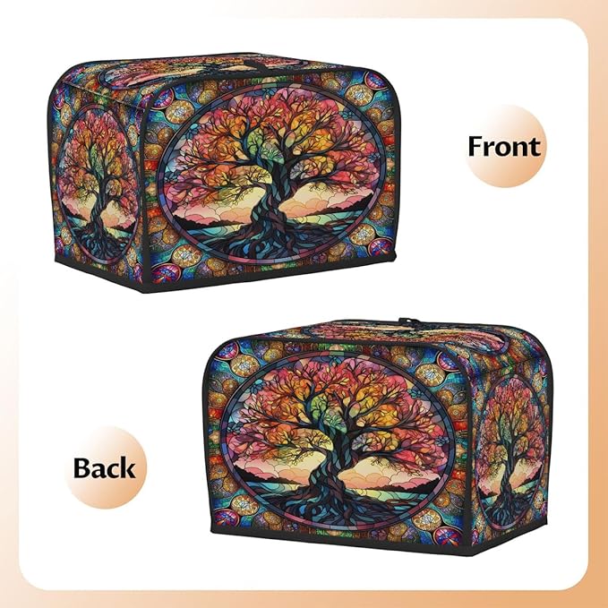 Tree of Life Glass Color Toaster Cover 2 Slice Dust and Fingerprint Protection Toaster Bread Maker Covers Washable Kitchen Small Appliance Covers for Kitchen Accessories Decor Bakeware Women Gift