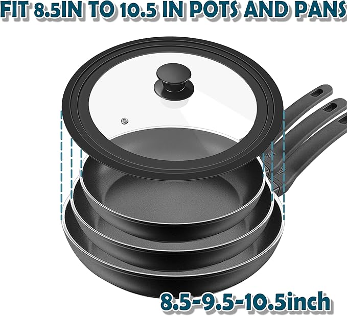 Universal Lid for Pots Pans and Skillets, 8.5&9.5&10.5 inch, Diameter Cookware, Silicone Replacement Pan Lid Pot Lids for Frying Pans, Cast Iron,Tempered Glass Lid