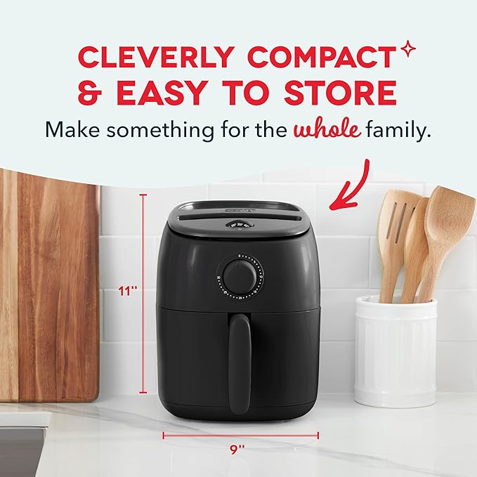 Dash Tasti-Crisp™ Air Fryer - AirCrisp® Technology - Compact Design with Adjustable Temperature Control - Nonstick Fry Basket & Auto Shut-Off Feature - 2.6 Quarts - Black