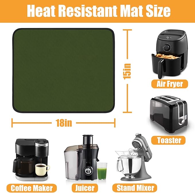 Heat Resistant Mat for Air Fryer,Deep Fryer,Oven,15x18in Hot Pads for Kitchen Counter Heat Protector,Under Coffee Maker Mats for Quartz Countertop Protector,Deep Fryer Coffee Machine Mats (Green)