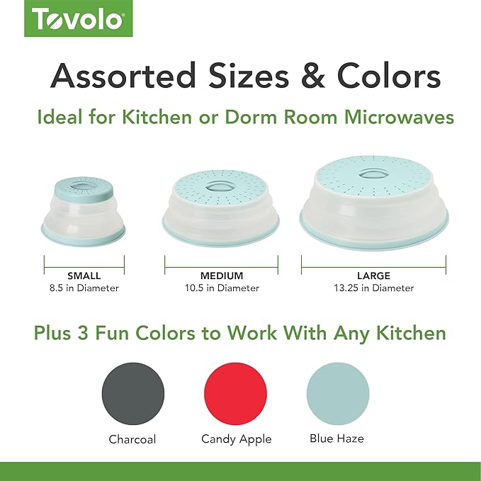 Tovolo Microwave Splatter Cover for Food, Small (Candy Apple Red) - Collapsible & Vented Silicone Splatter Guard Lid - Microwave Plate & Dish Cover with Handle - BPA-Free Kitchen Gadget for Meal Prep