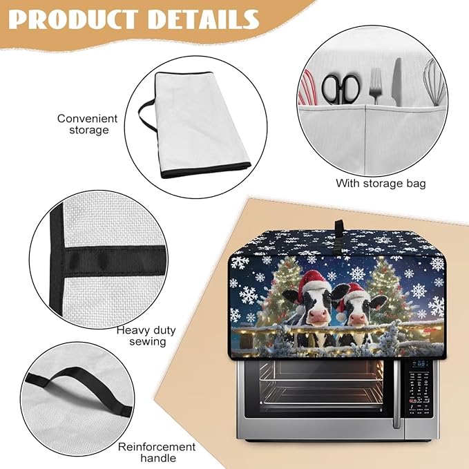 Air Fryer Toaster Oven Dust Cover Protective Microwave Oven Cover Small Electric Appliance Protector Decorations Kitchen Accessories, L, Christmas Hat Cow Snowflake