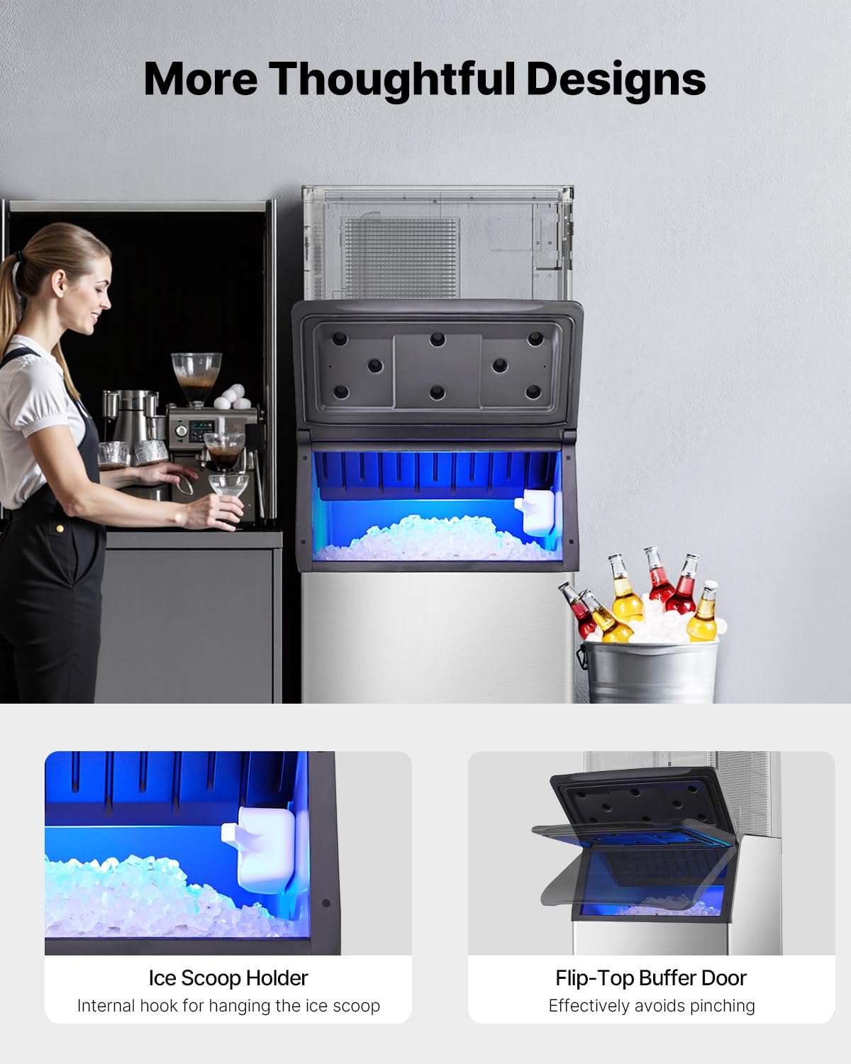 VEVOR Commercial Ice Maker Storage Bin, 500LBS Capacity Ice Bin, Stainless Steel Ice Storage Bin with Filter and Adjustable Anti-Slip Rubber Feet, Suitable for Restaurant Hotel and Beverage Shops