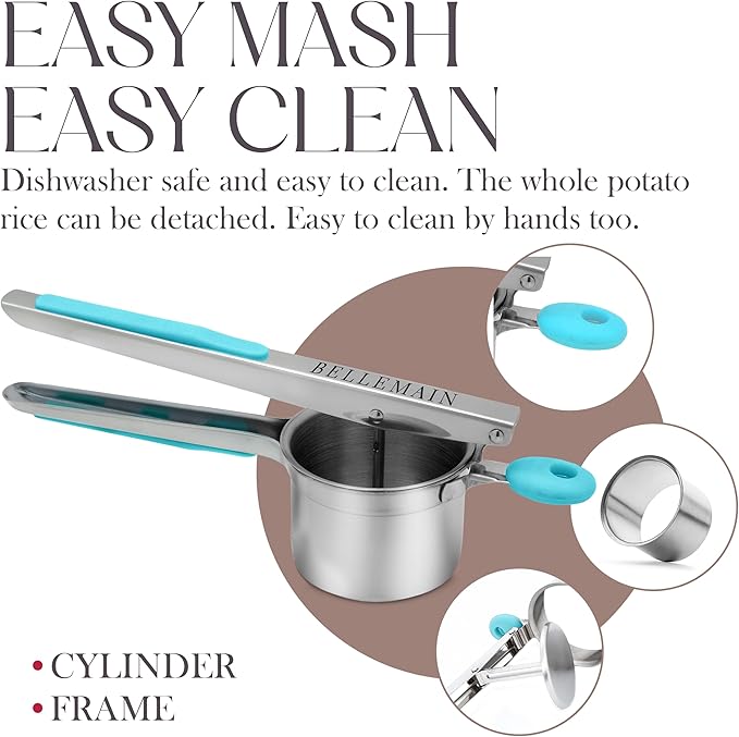 Bellemain 15 oz Large Potato Ricer | Heavy-Duty Stainless Steel Potato Ricer & Masher | Perfect for Mashed Potatoes | Ricer Kitchen Tool with Fixed Disc (Blue)
