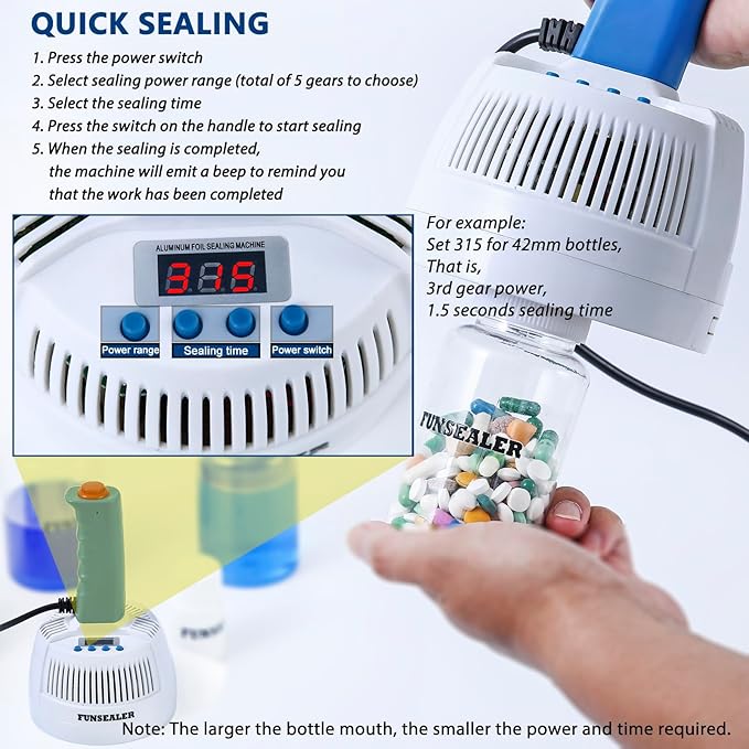 Induction Heat Sealer Bottle Cap Sealing Machine For Plastic Glass Bottle Cap (110&220 Dual Voltage)