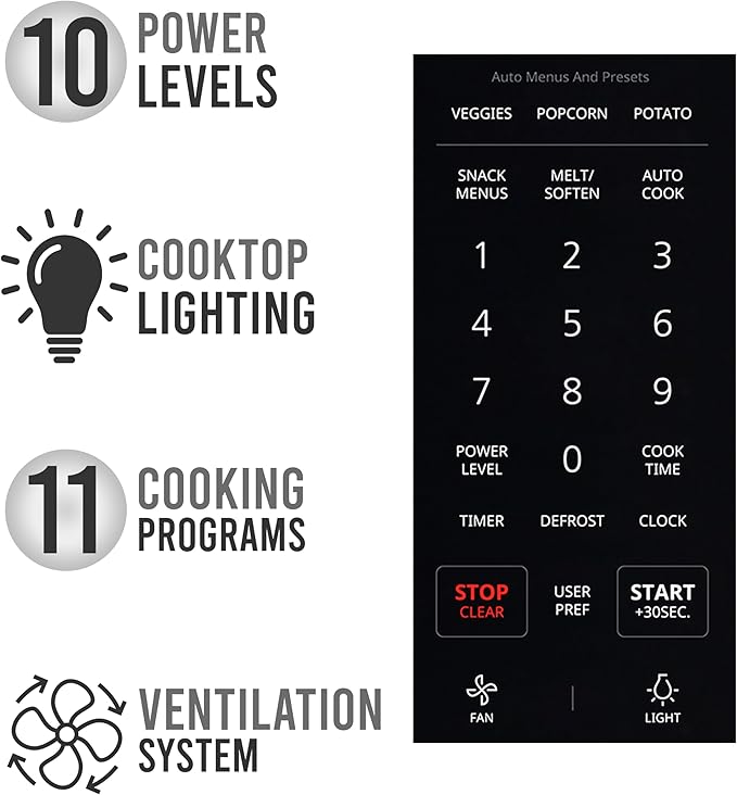 Farberware Over-the-Range Microwave Oven, 1.7 Cu. Ft., 1000W, Sensor Cooking, Auto Reheat, Multi-Stage Cooking, Melt/Soften Feature, Child Safety Lock, LED Display - Space Efficient & Powerful