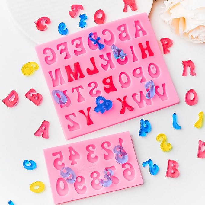 4 PCS Silicone Letter Molds, Non-Stick Number and Letter Fondant Molds for Chocolate, Candy, Cake Decoration, Cupcake Topper
