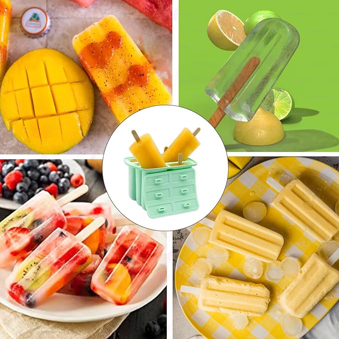12 Cavity Silicone Popsicle Molds 6 Cavity Popsicle Molds with Brush 100 pcs Sticks