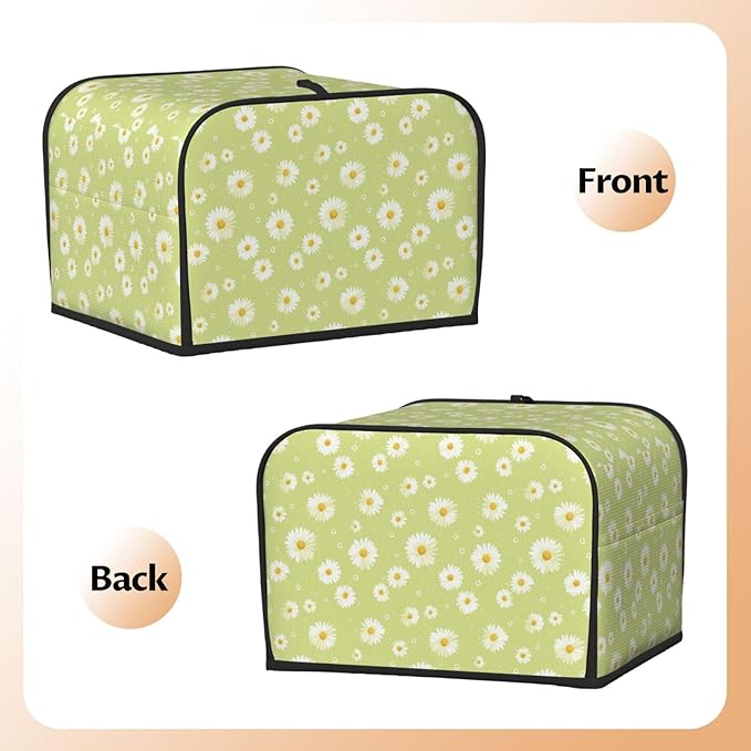 Toaster Cover 4 Slice Green Daisy Flower Pattern Kitchen Small Appliance Covers with Pockets Dust and Fingerprint Protection