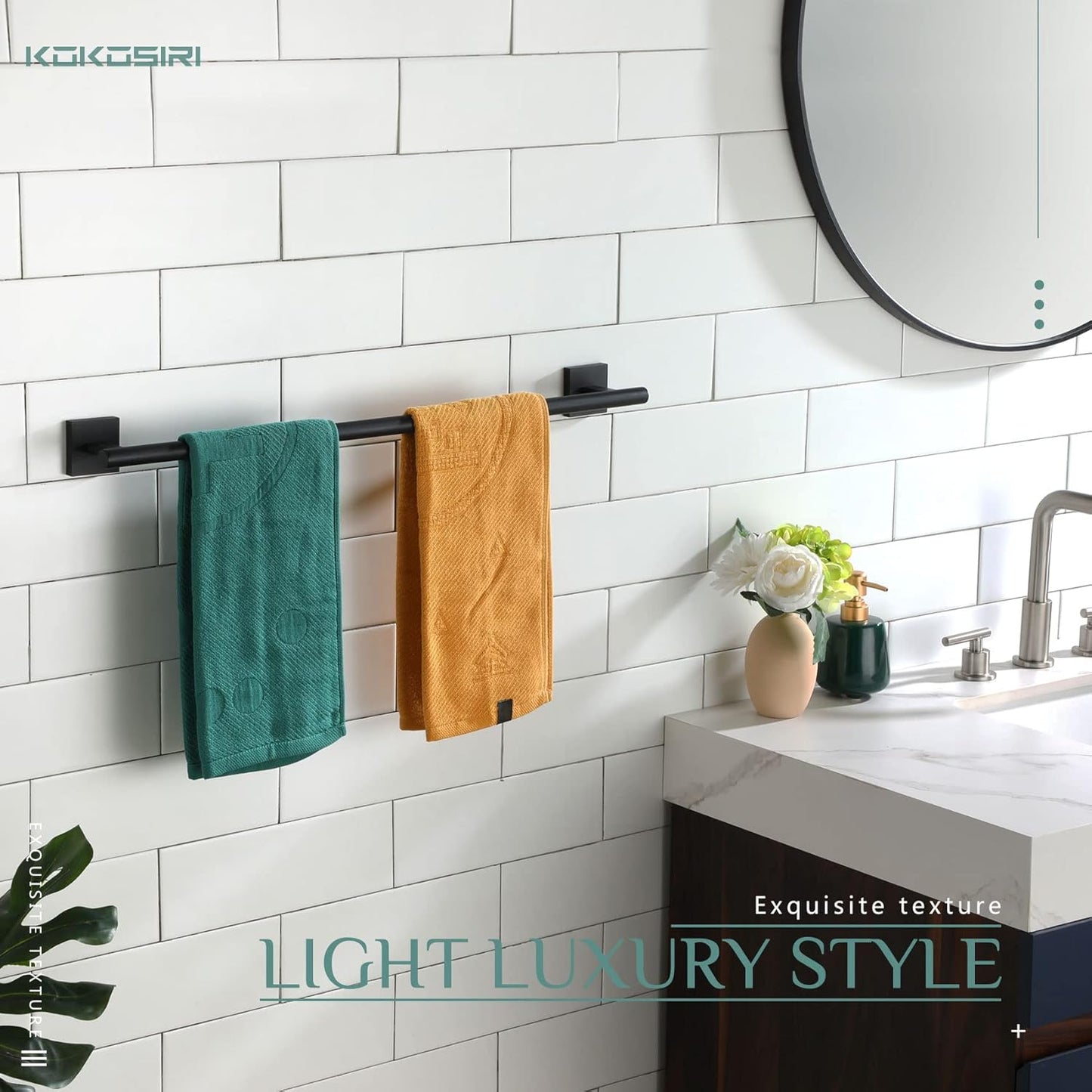 KOKOSIRI Towel Rails Bathroom Towel Bars Matte Black 24 Inch Bath Towel Holder for Cabinet Kitchen Wall, 2 Pack Stainless Steel B4005BK-L24-P2