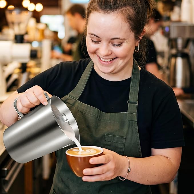 2 Pcs Stainless Steel Pitcher with Lid, 70 oz / 2 L Large Mouth Graduated Measuring Cup with Marking & Handle, Milk Frothing Jug for Espresso Machine, Latte Art, Iced Tea, Hot and Cold Water