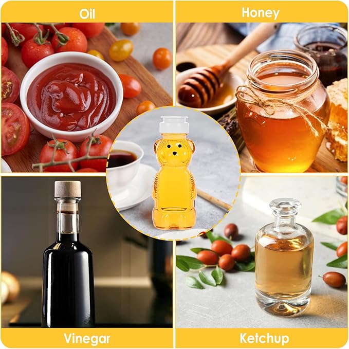 24 Pcs 8 oz Plastic Honey Bottles, Bear Bottle Clear Empty Containers Bulk 240 ML Bulk Honey Jars with White Flip Top Lid, Juice Bottle Squeeze Bottles for Condiment Storing and Dispensing