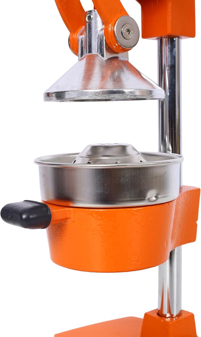 Cast Iron Citrus Juicer, Extra-Large Commercial Grade Manual Hand Press, Heavy Duty Countertop Squeezer for Fresh Orange Juice (Orange)