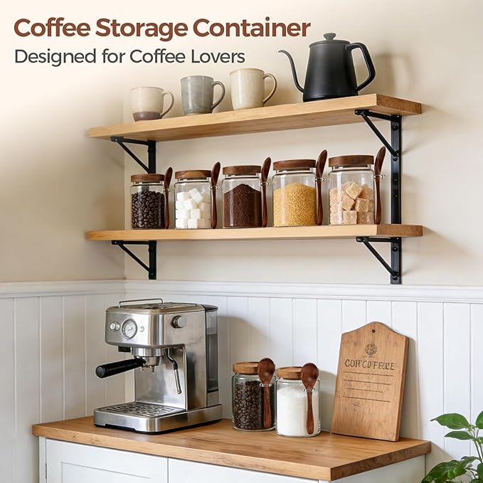 ComSaf of 2(0.8Qt) Glass Coffee Canister, Airtight Coffee Container with Spoon for Coffee Lovers to Store Whole Beans or Grounds, Coffee Jar Organize Coffee Bar & Office Tabletop