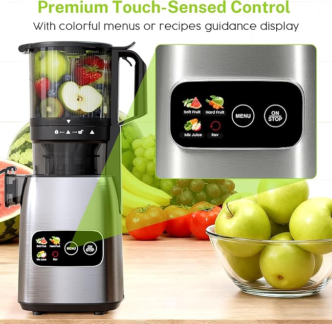 Kndko Juicer Machines, Slow Masticating juicer with 5.4" Wide Feed Chute, Juice Extractor Machine for Whole Vegetables & Fruits, Cold Press Juicer, High Juice Yield, Easy to Operation & Clean