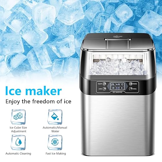 Ice Maker Countertop, 2 Ways to Add Water, 33lbs/24Hrs, 24 Pcs Ready in 13 Mins, Auto-Cleaning Portable Ice Maker with Basket and Scoop, for Home/Kitchen/RV/Camping, Silver
