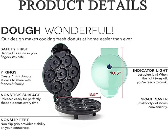 Mini Donut Maker,Electric Mini Doughnut Maker Machine, Makes 7 Mini Donutss, Non-Stick Mini Donut Machine, Easy Clean Doughnuts Maker Kit red (Pink)