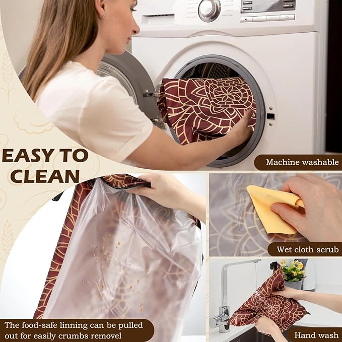 2 Pack Reusable Bread Bags for Homemade Bread, 17"×13" Sourdough Bread Storage Bags with Bowl Cover - Keep Loaf Fresh and Easy to Wash(Brown Diamond)