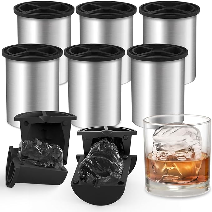 Clear Ice Cube Maker, 2" Clear Ice Ball Maker for Old Fashioned Whiskey lover, Bourbon, Whiskey, Cocktail Funny Gifts for Men on Birthday or Holiday, Easy-Release Stainless Steel Ice Mold(6Pack)