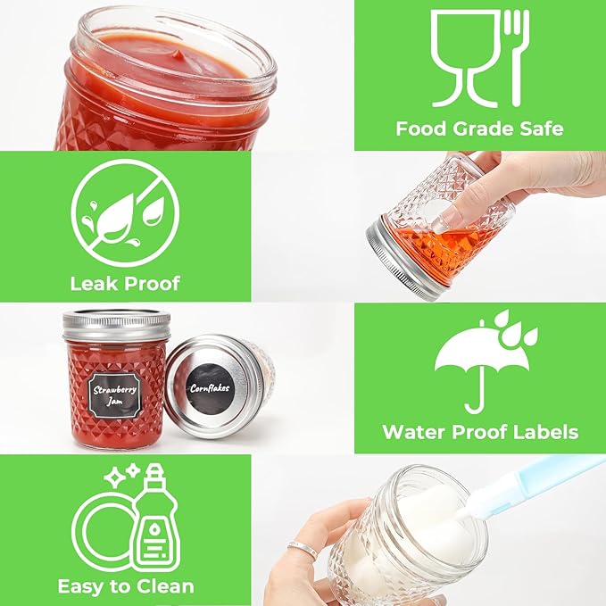 CycleMore 6 oz Mason Jars with Airtight Lids and Bands, 30 Pack Regular Mouth Glass Canning Jars, Small Glass Canisters for Jelly, Sauce, Jam, Honey, Juice, Wedding Favors, Shower Favors