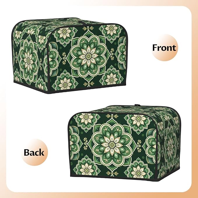 Green Mandala Ethnic Covers for Toasters 4 Slice,Cute Funny Bread Machine Cover with Handle,Washable Stain Resistant Kitchen Small Appliance Cover Dining Decor