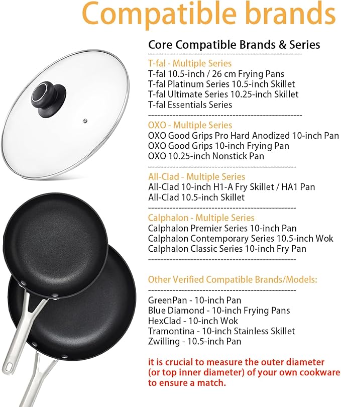 10 Inch Pan Lid 10" Tempered Glass Lid for Frying Pan, Skillets, Pans, Pots and Wok, Heat Resistant Handle