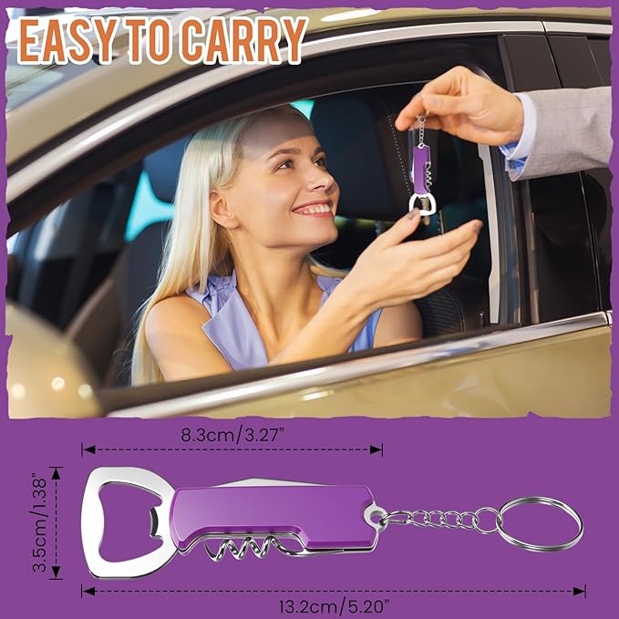 Ziliny 24 Pcs Bottle Opener Keychain Bulk Wine Bottle Beer Opener Keychain 3.27" Stainless Steel Corkscrew Waiter Corkscrew Wine Keyring Gifts for Christmas Bar Party Wedding Home (Purple)