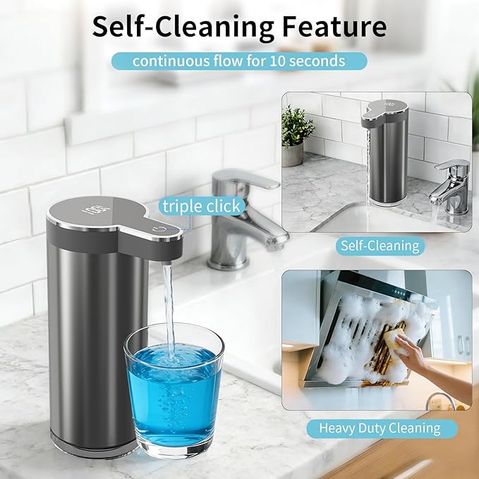 Automatic Liquid Soap Dispenser, 12oz Rechargeable Touchless Soap Dispenser, 4 Levels Adjustable Infrared Sensor Dish Soap Dispenser for Bathroom,Kitchen,Hotel