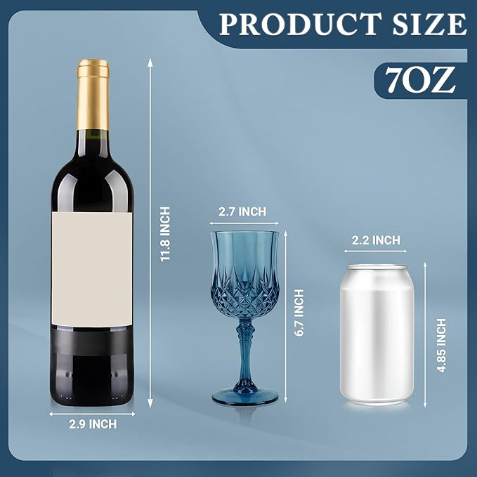 Plastic Wine Glasses, Plastic Goblets Vintage Style Cordial Unbreakable Drinking Glasses, Reusable Drinkware for Wedding Reception, Grand Event Party Supplies (12, Navy Blue)