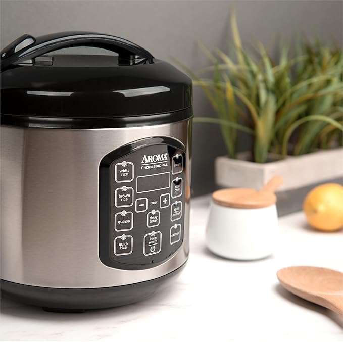 AROMA Professional Digital Rice Cooker, Multicooker, 4-Cup (Uncooked) / 8-Cup (Cooked), Steamer, Slow Cooker, Oatmeal Cooker, STS, Auto Keep Warm, 2 Qt, Stainless Steel Exterior, ARC-954SBD