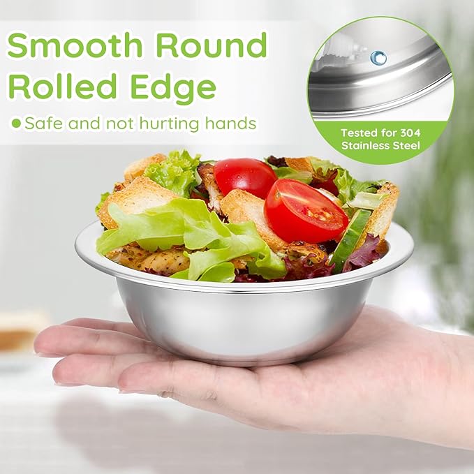 304(18/8) Stainless Steel Mixing Bowls for Kitchen, 2 Pack 5.5" Small Metal Mixing Cooking Bowls Set Stackable for Baking Serving Cooking Food Prep Storage Dishwasher Safe Lightweight
