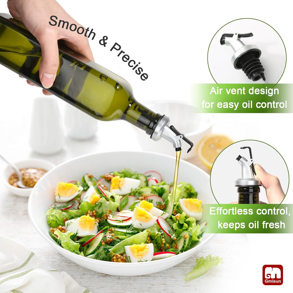 GMISUN Olive Oil Dispenser Bottle 2 Pack, Olive Oil Dispenser for Kitchen 17oz, Glass Cooking Soy Sauce Bottle Container Cruet with Plastic Pourer Spout, Green