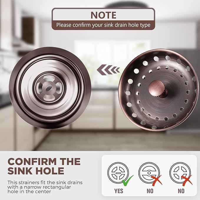 Mudder 3 Pcs Kitchen Sink Drain Strainer and Stopper Stainless Steel Garbage Disposal Plug with Handle Universal Anti-Clogging Kitchen Sink Filter Sieve Basket Strainer(Antique Copper)