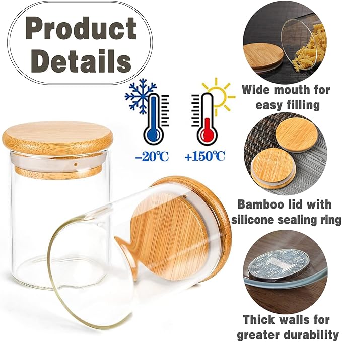 GPOVVIMX 12 Pcs Glass Spice Jars with Bamboo Airtight Lids and 191 Labels - 8.5oz Small Food Storage Containers for Kitchen, Seasoning, Coffee, Herb - Spoon and Marker Included