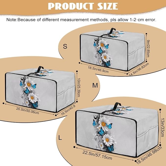 Toaster Oven Cover Dust-Proof Countertop Convection Oven Cover Protective Smart Microwave Oven Accessories and Decor, M, 16.5 x 20.5 x 10 inches, Daisy Butterfly Gray