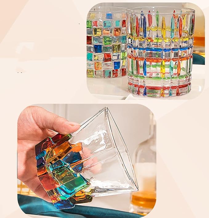 Colorful Drinking Glasses, Hand Painted Colored Water Glasses, Multicolor Water Glasse,Whiskey Wineglass Glasses,Tumbler Glasses (Stripes)