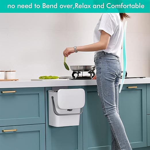 Hanging Trash Can 2 Pack&2.4 Gallon Kitchen Compost Bin for Cabinet Door,Small Under Sink Garbage Can with Lid,Grey+White