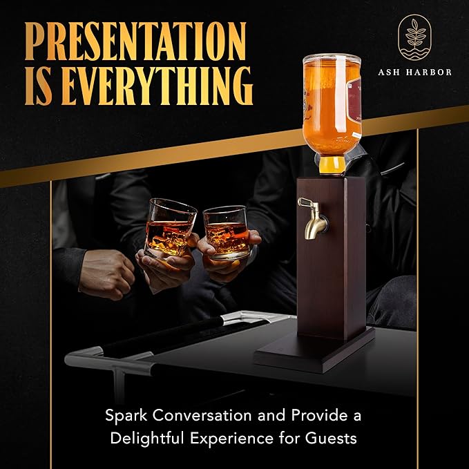 Countertop Liquor Dispenser for Home Bars – Wooden Whiskey Dispenser with Food-Safe All-Metal Valve – Bourbon Decanter & Whiskey Decanter for a Classy Presentation, Alcohol Gifts for Men by Ash Harbor