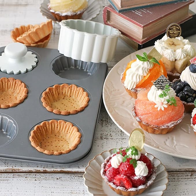2 Pack Mini Tart Pan, 2.75" Egg Tart Molds 6-Cavity Non Stick Fluted Mini Tart Mould, Reusable Quiche Bakeware Carbon Steel for Pies, Quiche, Cheese Cakes, Desserts(Not Included Cutting Mold)