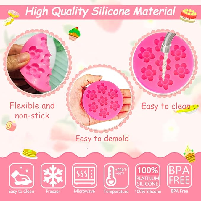 5Pcs Flower Molds Silicone Rose Chocolate Mold Daisy Flower Fondant Mould Polymer Clay Resin Mold Soap Ice Cube Gummy Sugar Wax Melt Molds for Baking and Cake Cupcake Decorating DIY Craft