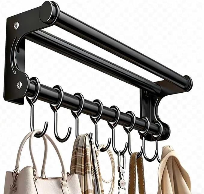 Hanging Wall Mount Knife Wall Mount,Kitchen Utensil Hanger,Space-Saving Kitchen Utensil Rack with Hooks,Kitchen Storage Shelf for Utensils Spatula Spoon, Easy to Clean (Black, 50CM+10Hook)