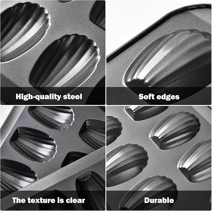 2pc Nonstick Madeleine Pan for Baking, 12-Cavity Shell Shape Cake and Cookie Mold Tray, Carbon Steel Cookie Molds, Send Goods from Local Warehouse (2 PC)