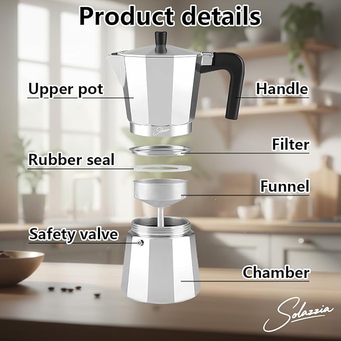 6 Cup Stovetop Espresso Maker Italian Moka Pot, Stove Top Cuban Coffee Maker, Greca Mocha Pot(Basic, 10 oz/300ml)